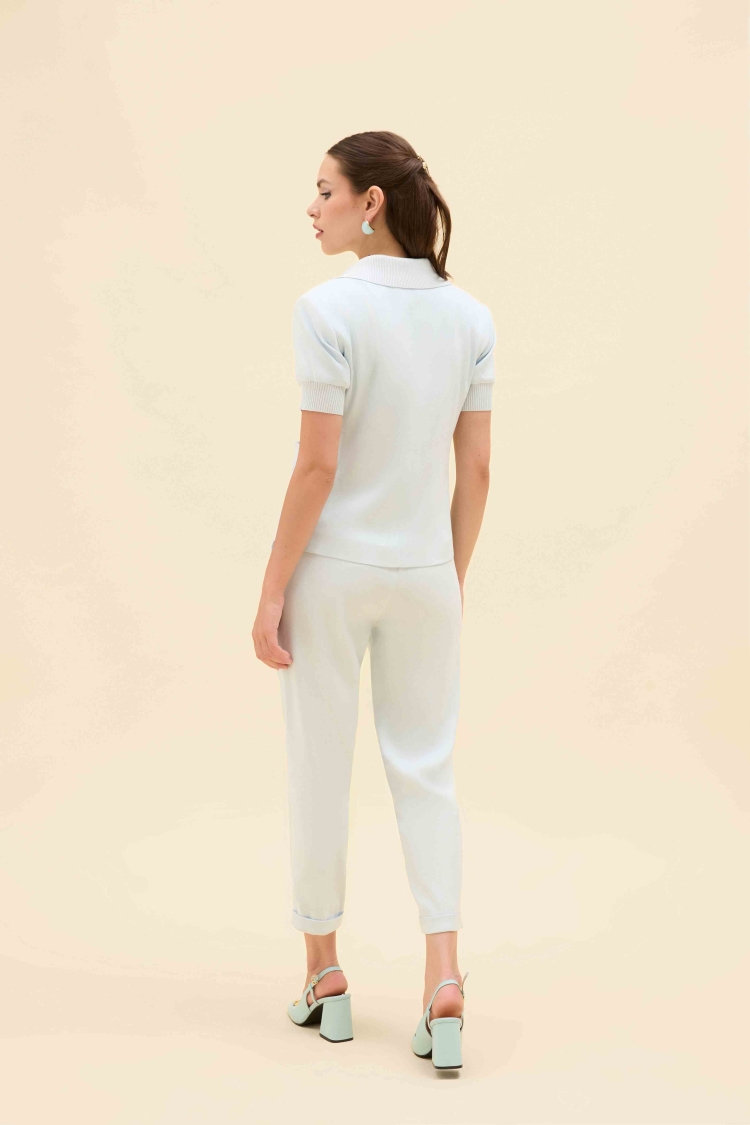 KNIT DETAIL SHORT-SLEEVED LINEN BLAZER JACKET - 7