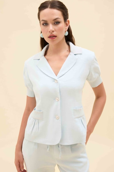 TRİKO DETAYLI KISA KOLLU KETEN BLAZER CEKET - Gold Fairy