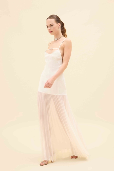 MAXI DRESS WITH CONTRAST PLEATED SKIRT - Gold Fairy