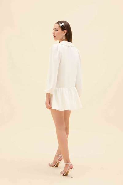 BEBE YAKA TAŞ DÜĞMELİ MİNİ ELBİSE - 6