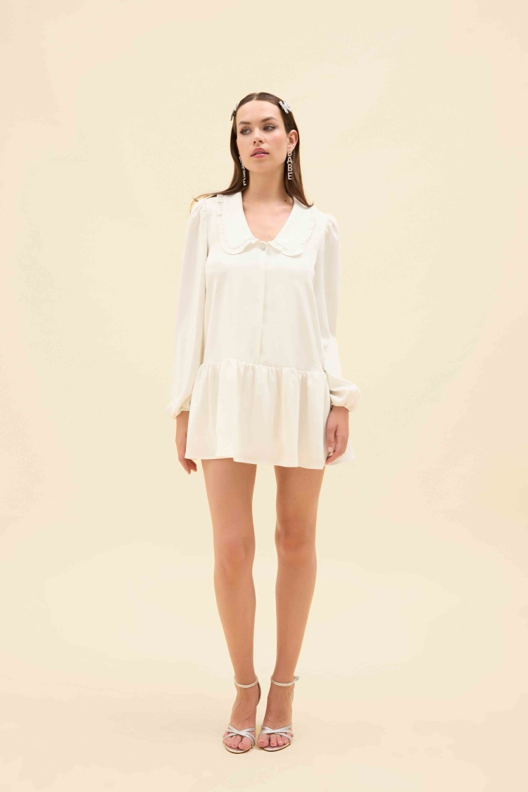 BEBE YAKA TAŞ DÜĞMELİ MİNİ ELBİSE - 4