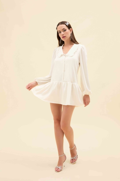 BEBE YAKA TAŞ DÜĞMELİ MİNİ ELBİSE - 3