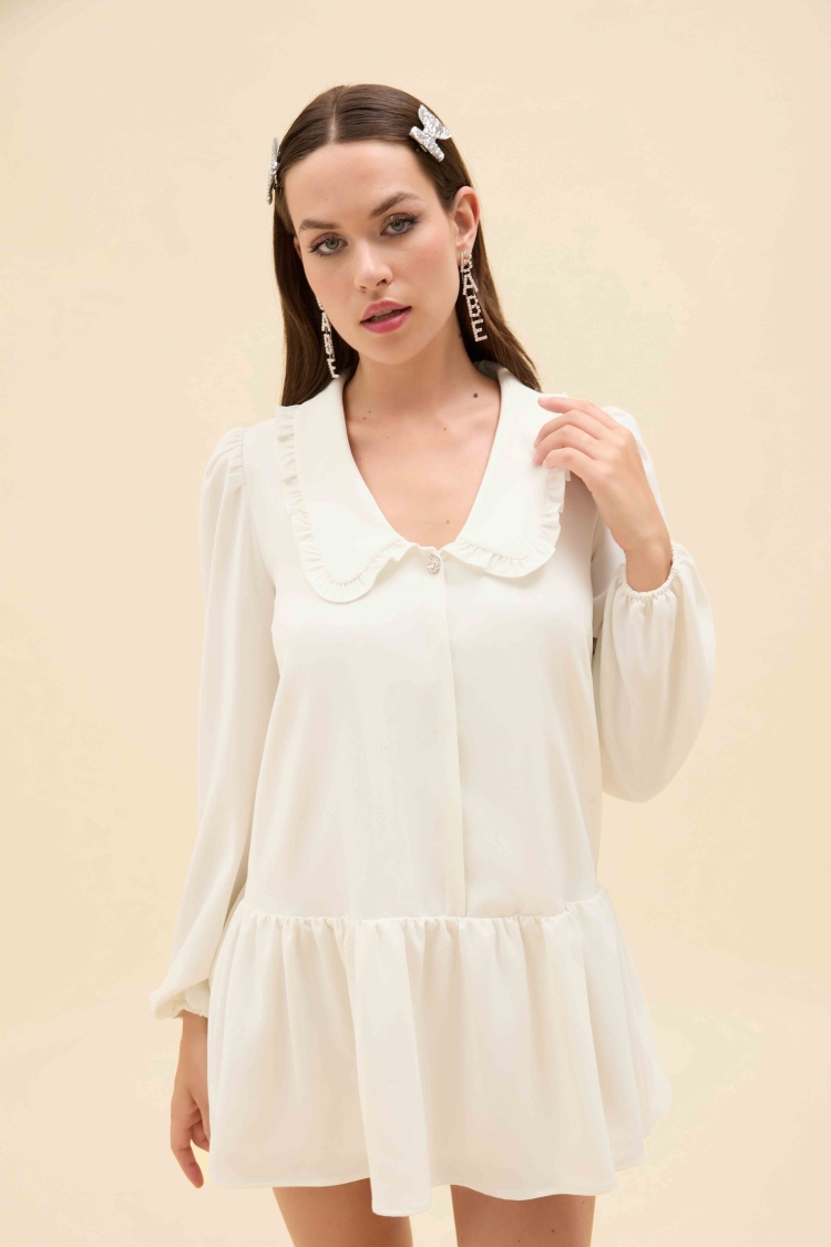 BEBE YAKA TAŞ DÜĞMELİ MİNİ ELBİSE - 2