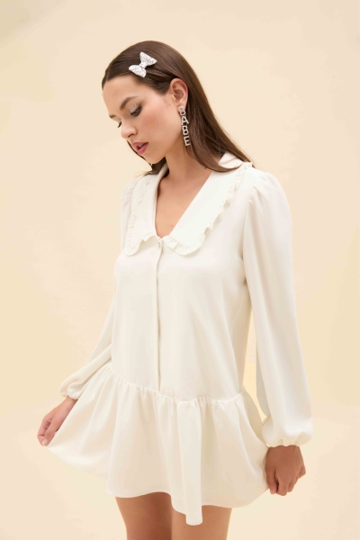 BEBE YAKA TAŞ DÜĞMELİ MİNİ ELBİSE - Gold Fairy