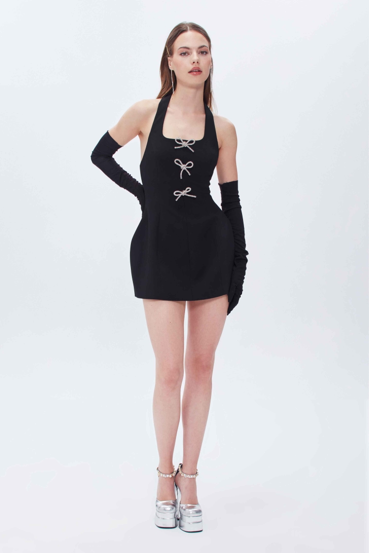 SIFIR KOL HALTER YAKA FITTED MİNİ ELBİSE - 14